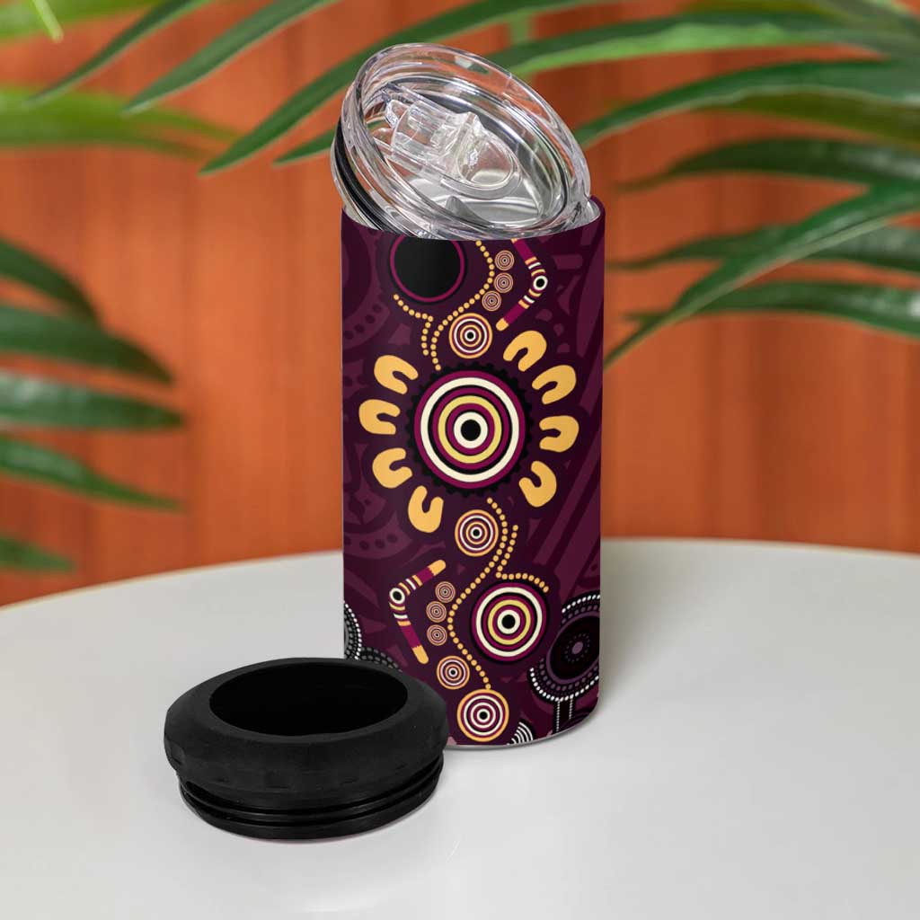 Brisbane Lions Football 4 in 1 Can Cooler Tumbler Aboriginal Dot and Spiral Art