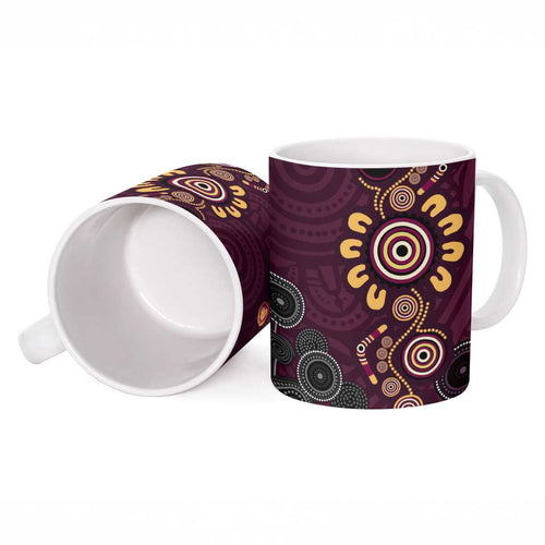 Brisbane Lions Football Ceramic Mug Aboriginal Dot and Spiral Art