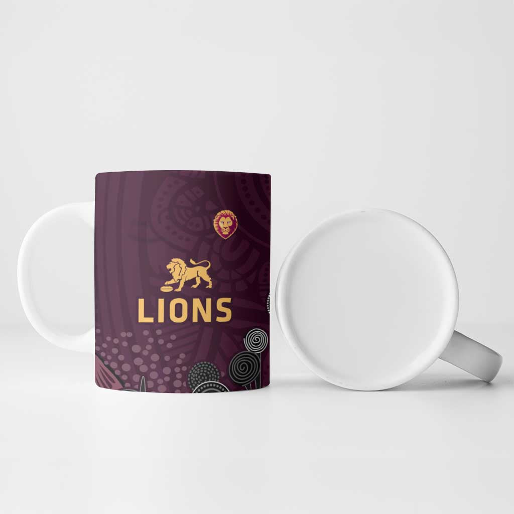 Brisbane Lions Football Ceramic Mug Aboriginal Dot and Spiral Art