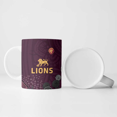 Brisbane Lions Football Ceramic Mug Aboriginal Dot and Spiral Art