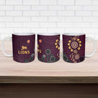 Brisbane Lions Football Ceramic Mug Aboriginal Dot and Spiral Art