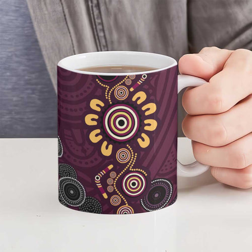 Brisbane Lions Football Ceramic Mug Aboriginal Dot and Spiral Art