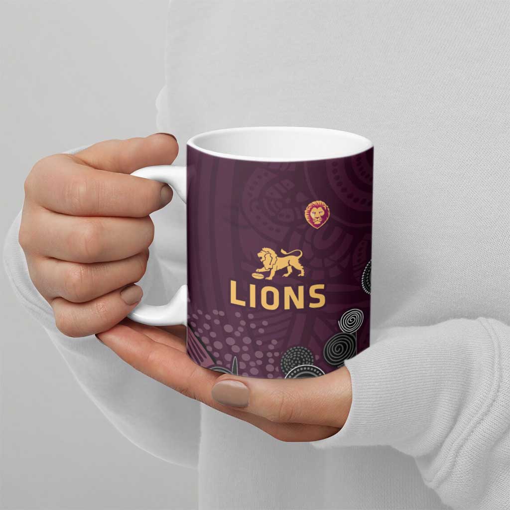 Brisbane Lions Football Ceramic Mug Aboriginal Dot and Spiral Art