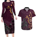 Brisbane Lions Football Couples Matching Long Sleeve Bodycon Dress and Hawaiian Shirt Aboriginal Dot and Spiral Art
