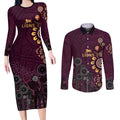 Brisbane Lions Football Couples Matching Long Sleeve Bodycon Dress and Long Sleeve Button Shirt Aboriginal Dot and Spiral Art