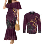Brisbane Lions Football Couples Matching Mermaid Dress and Long Sleeve Button Shirt Aboriginal Dot and Spiral Art