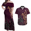 Brisbane Lions Football Couples Matching Off Shoulder Maxi Dress and Hawaiian Shirt Aboriginal Dot and Spiral Art
