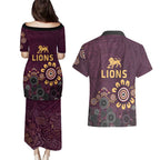 Brisbane Lions Football Couples Matching Puletasi and Hawaiian Shirt Aboriginal Dot and Spiral Art