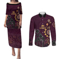 Brisbane Lions Football Couples Matching Puletasi and Long Sleeve Button Shirt Aboriginal Dot and Spiral Art