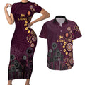 Brisbane Lions Football Couples Matching Short Sleeve Bodycon Dress and Hawaiian Shirt Aboriginal Dot and Spiral Art