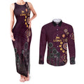 Brisbane Lions Football Couples Matching Tank Maxi Dress and Long Sleeve Button Shirt Aboriginal Dot and Spiral Art