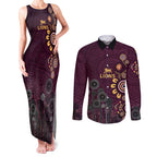 Brisbane Lions Football Couples Matching Tank Maxi Dress and Long Sleeve Button Shirt Aboriginal Dot and Spiral Art