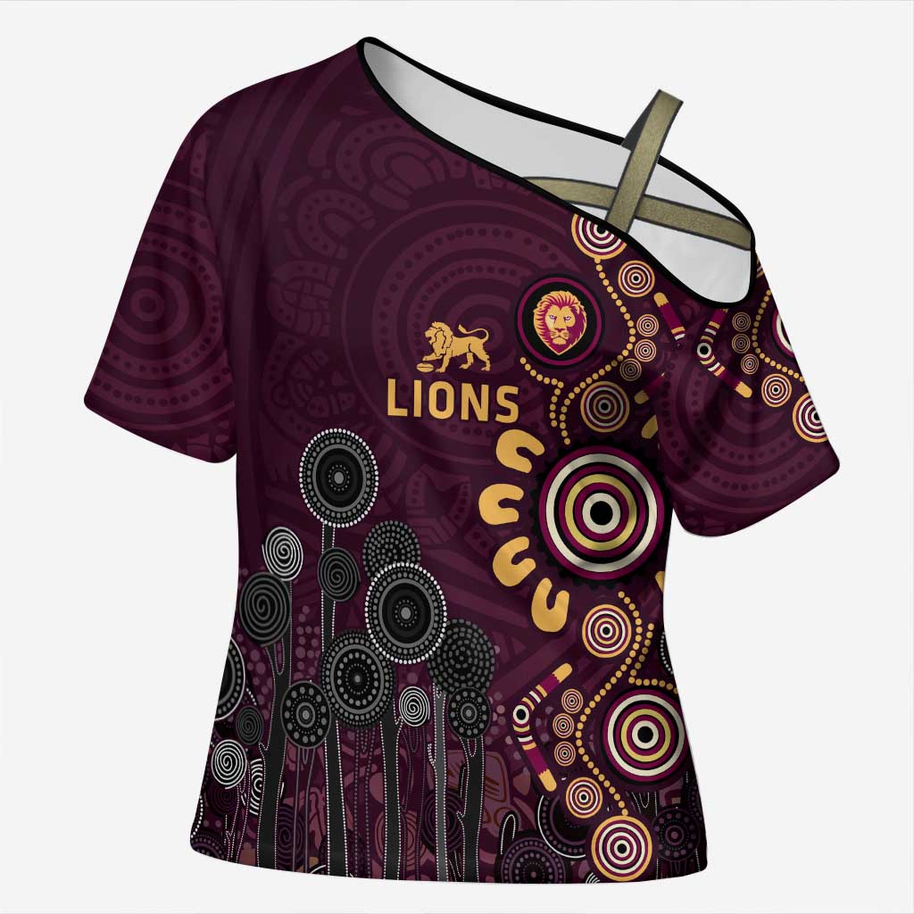 Brisbane Lions Football Cross Shoulder Shirt Aboriginal Dot and Spiral Art