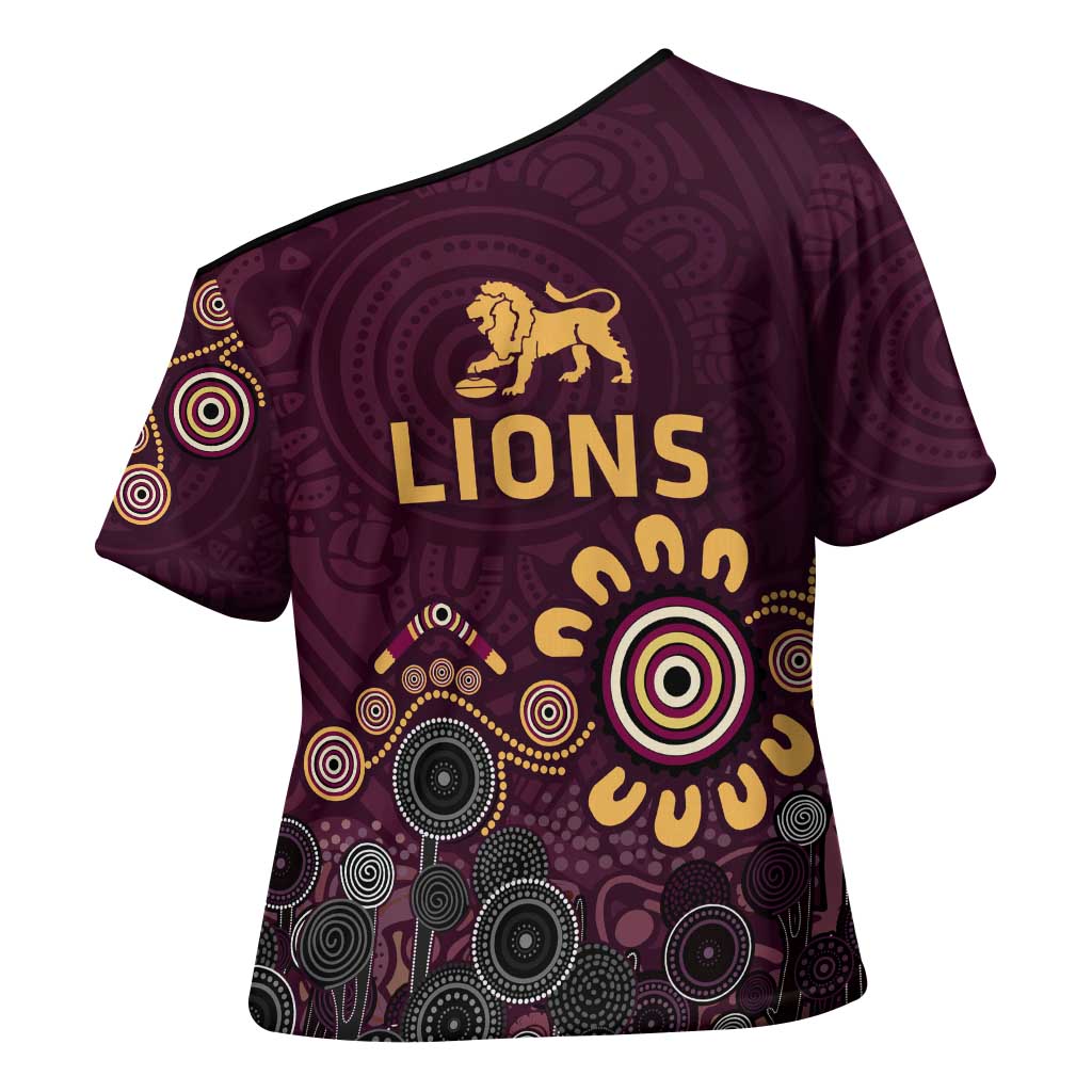 Brisbane Lions Football Cross Shoulder Shirt Aboriginal Dot and Spiral Art