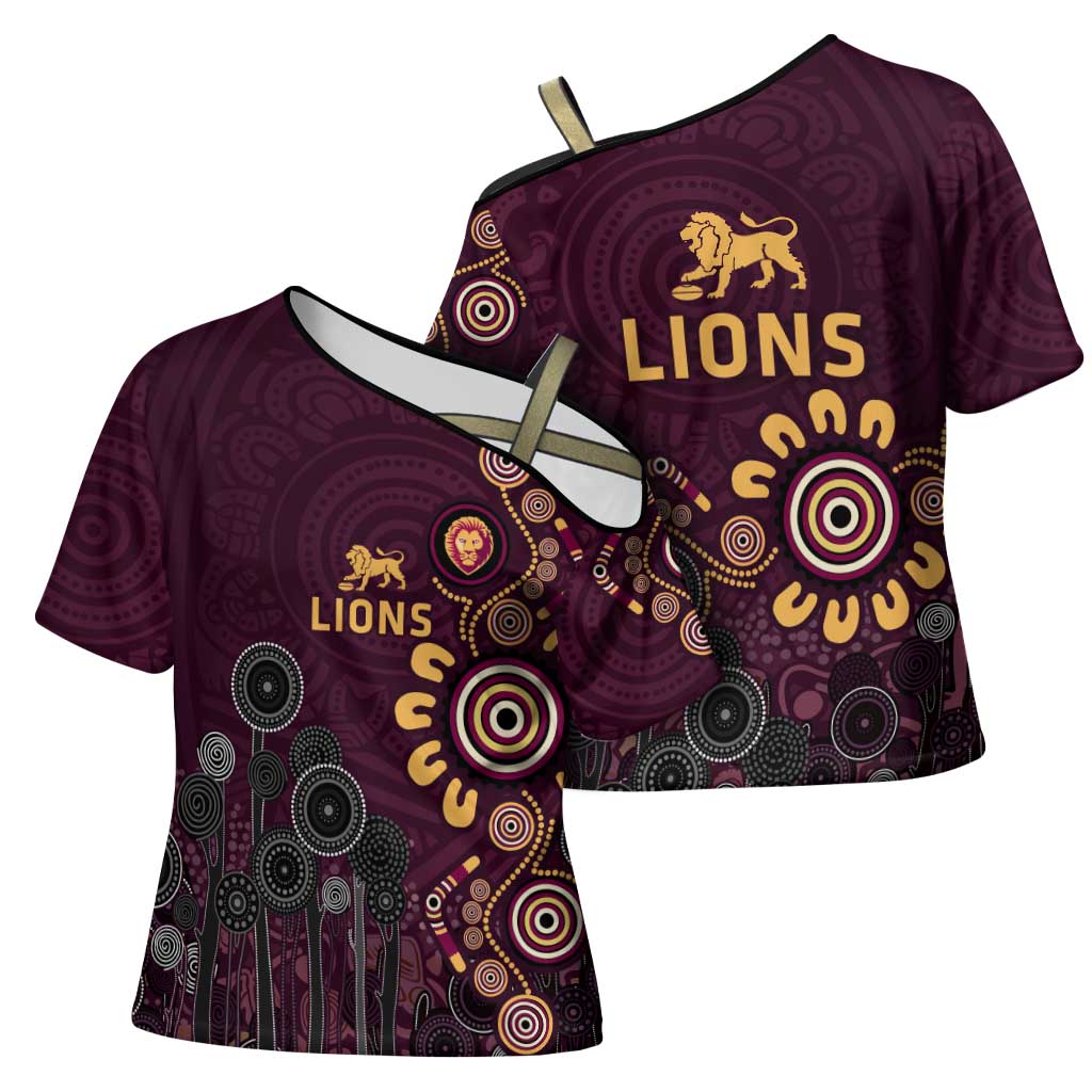 Brisbane Lions Football Cross Shoulder Shirt Aboriginal Dot and Spiral Art