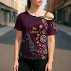 Brisbane Lions Football Cross Shoulder Shirt Aboriginal Dot and Spiral Art