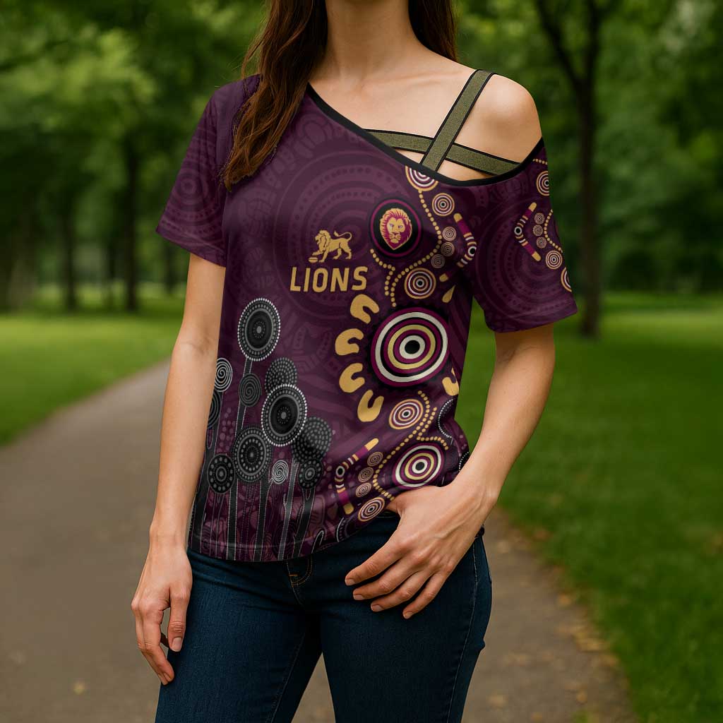Brisbane Lions Football Cross Shoulder Shirt Aboriginal Dot and Spiral Art