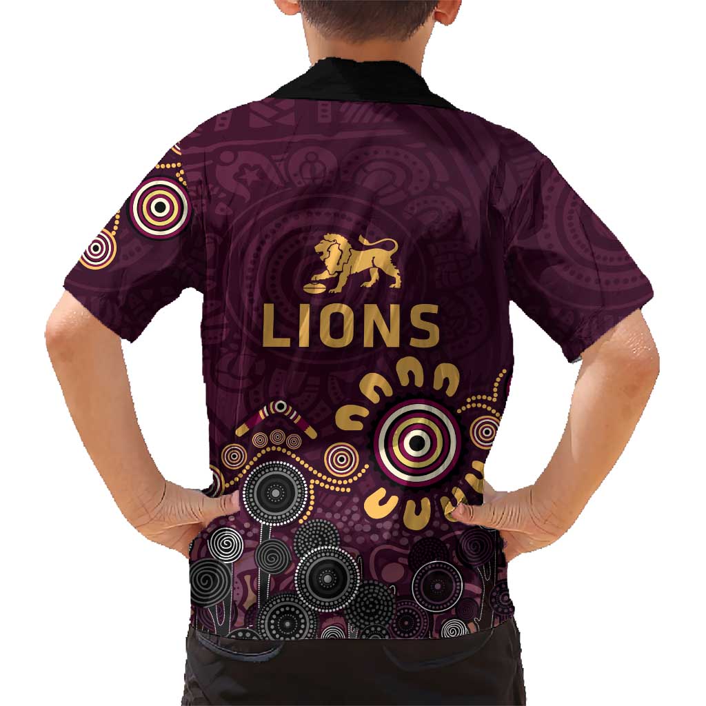 Brisbane Lions Football Family Matching Long Sleeve Bodycon Dress and Hawaiian Shirt Aboriginal Dot and Spiral Art