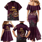 Brisbane Lions Football Family Matching Mermaid Dress and Hawaiian Shirt Aboriginal Dot and Spiral Art