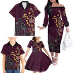 Brisbane Lions Football Family Matching Off The Shoulder Long Sleeve Dress and Hawaiian Shirt Aboriginal Dot and Spiral Art