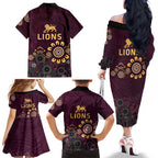 Brisbane Lions Football Family Matching Off The Shoulder Long Sleeve Dress and Hawaiian Shirt Aboriginal Dot and Spiral Art