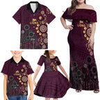 Brisbane Lions Football Family Matching Off Shoulder Maxi Dress and Hawaiian Shirt Aboriginal Dot and Spiral Art