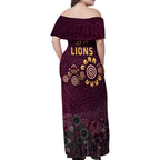 Brisbane Lions Football Family Matching Off Shoulder Maxi Dress and Hawaiian Shirt Aboriginal Dot and Spiral Art