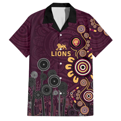 Brisbane Lions Football Family Matching Off Shoulder Short Dress and Hawaiian Shirt Aboriginal Dot and Spiral Art