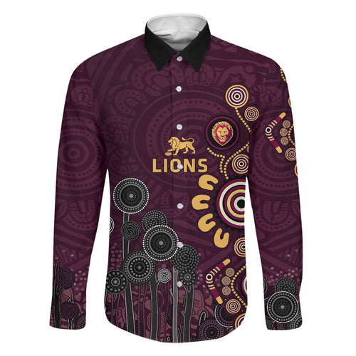 Brisbane Lions Football Family Matching Off Shoulder Short Dress and Hawaiian Shirt Aboriginal Dot and Spiral Art