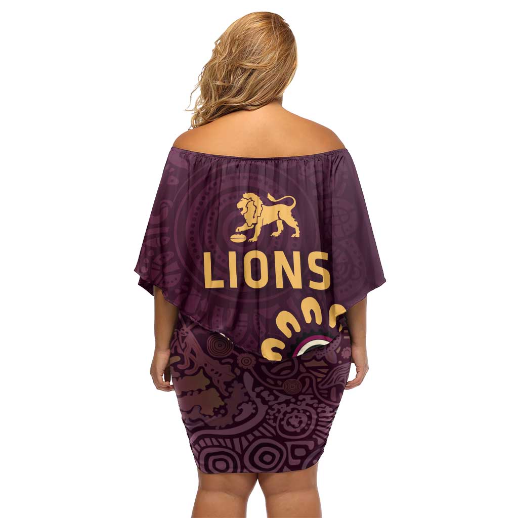 Brisbane Lions Football Family Matching Off Shoulder Short Dress and Hawaiian Shirt Aboriginal Dot and Spiral Art