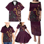 Brisbane Lions Football Family Matching Puletasi and Hawaiian Shirt Aboriginal Dot and Spiral Art