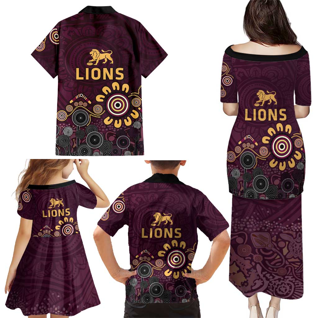 Brisbane Lions Football Family Matching Puletasi and Hawaiian Shirt Aboriginal Dot and Spiral Art