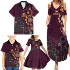 Brisbane Lions Football Family Matching Summer Maxi Dress and Hawaiian Shirt Aboriginal Dot and Spiral Art