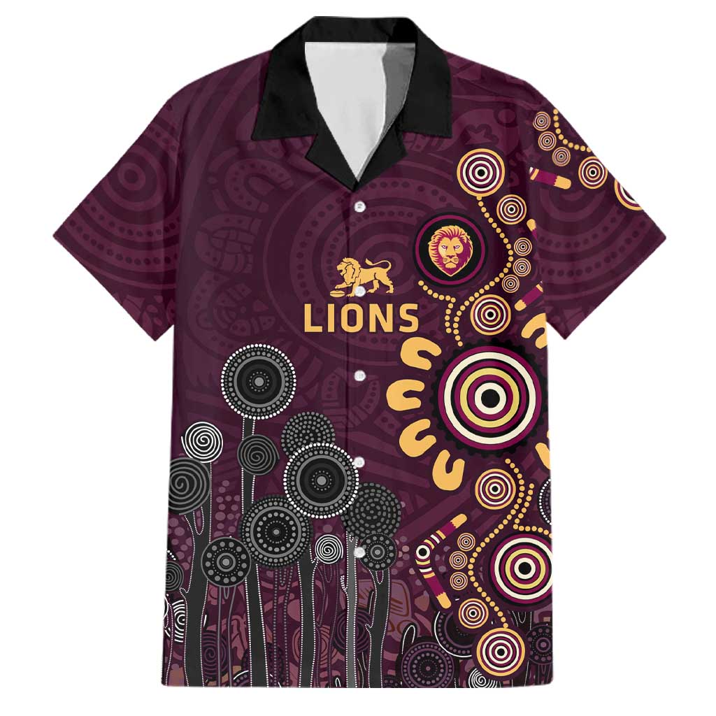 Brisbane Lions Football Family Matching Summer Maxi Dress and Hawaiian Shirt Aboriginal Dot and Spiral Art