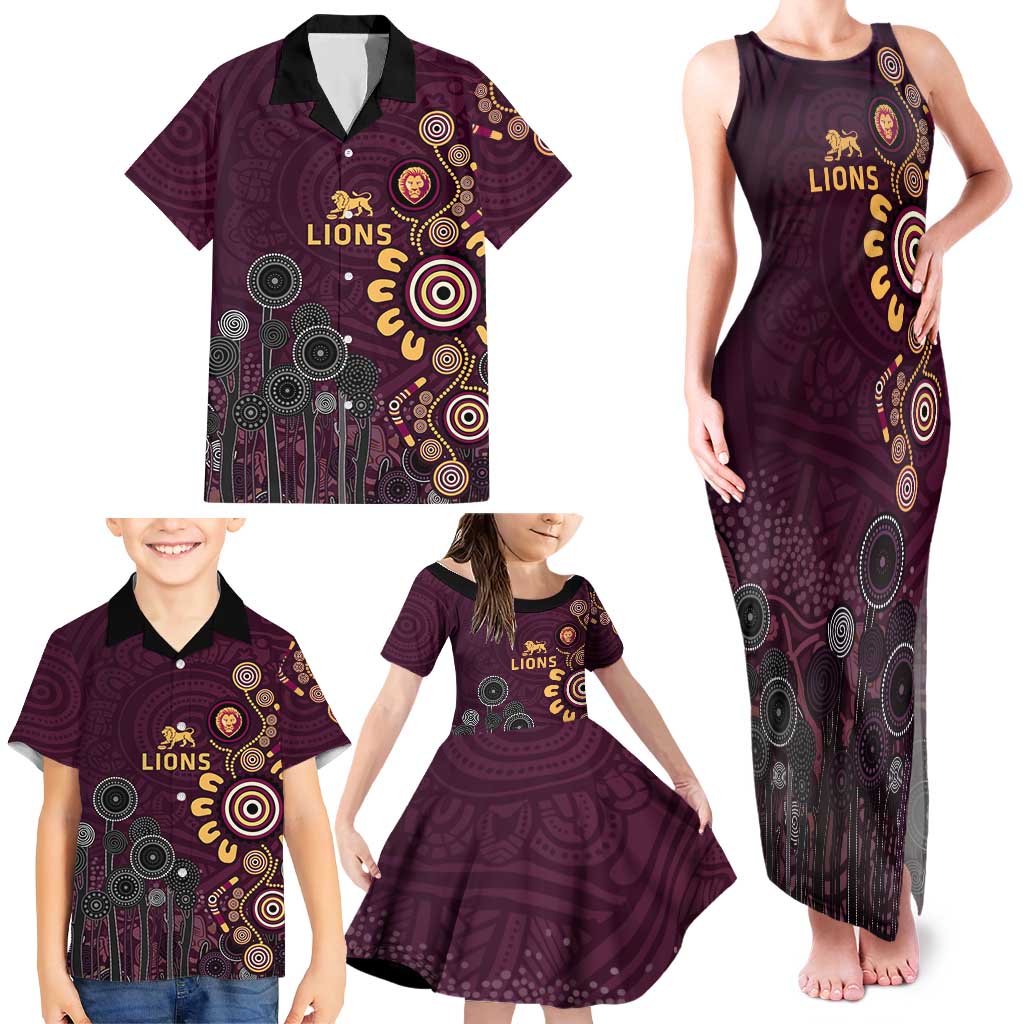 Brisbane Lions Football Family Matching Tank Maxi Dress and Hawaiian Shirt Aboriginal Dot and Spiral Art
