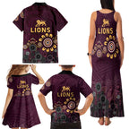 Brisbane Lions Football Family Matching Tank Maxi Dress and Hawaiian Shirt Aboriginal Dot and Spiral Art