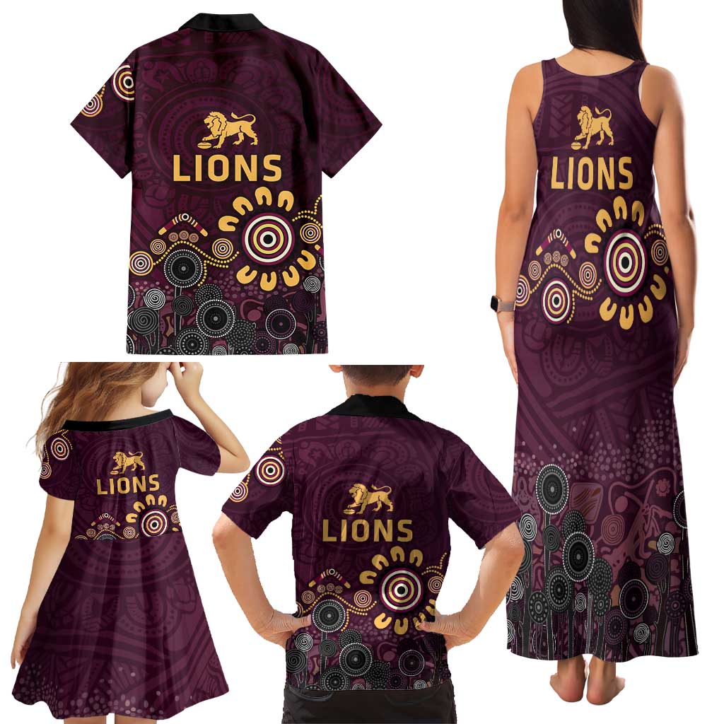 Brisbane Lions Football Family Matching Tank Maxi Dress and Hawaiian Shirt Aboriginal Dot and Spiral Art