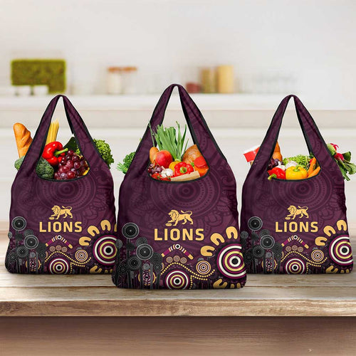 Brisbane Lions Football Grocery Bag Aboriginal Dot and Spiral Art