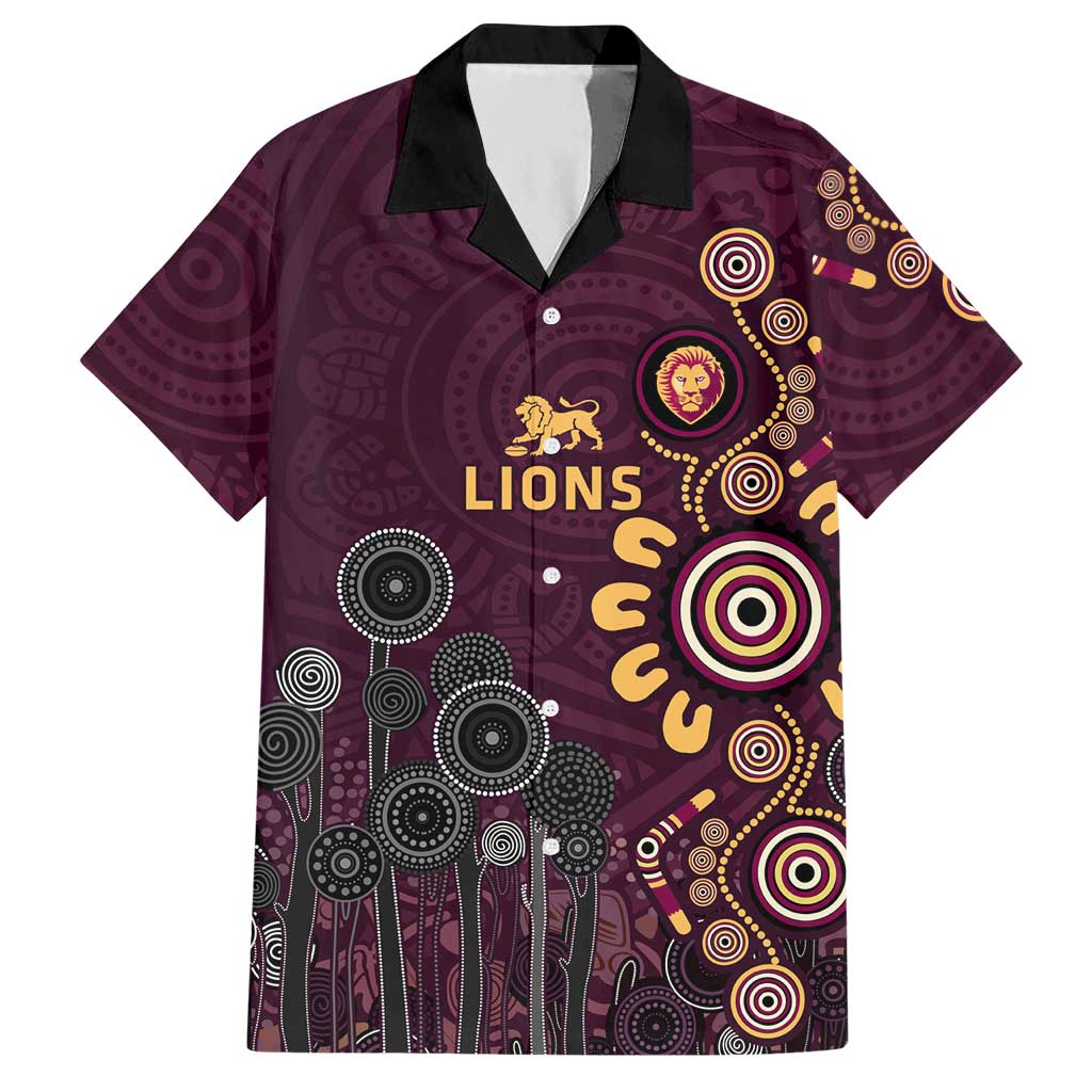 Brisbane Lions Football Hawaiian Shirt Aboriginal Dot and Spiral Art