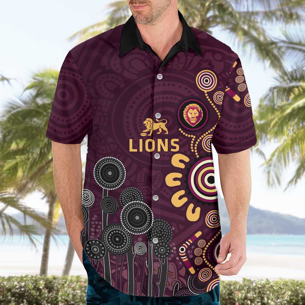 Brisbane Lions Football Hawaiian Shirt Aboriginal Dot and Spiral Art
