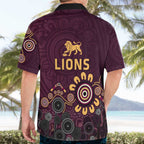 Brisbane Lions Football Hawaiian Shirt Aboriginal Dot and Spiral Art