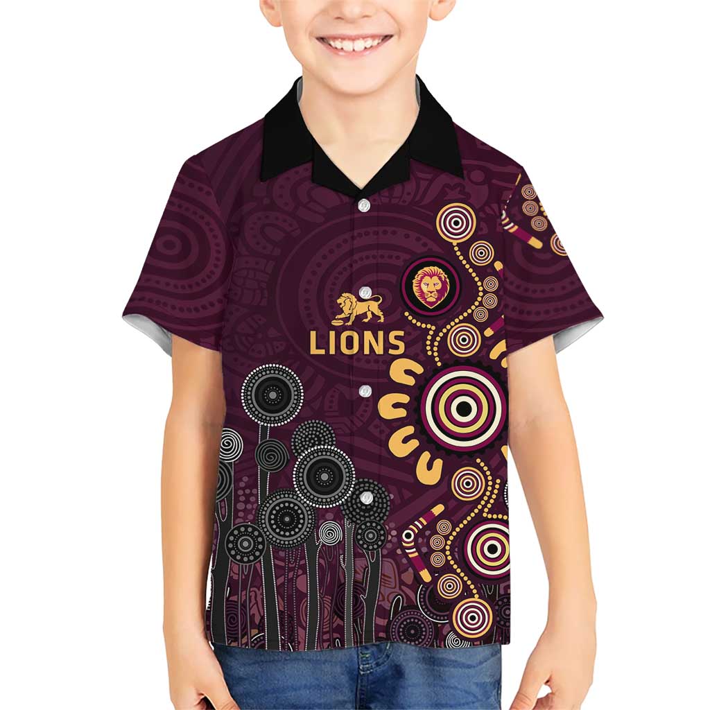 Brisbane Lions Football Hawaiian Shirt Aboriginal Dot and Spiral Art