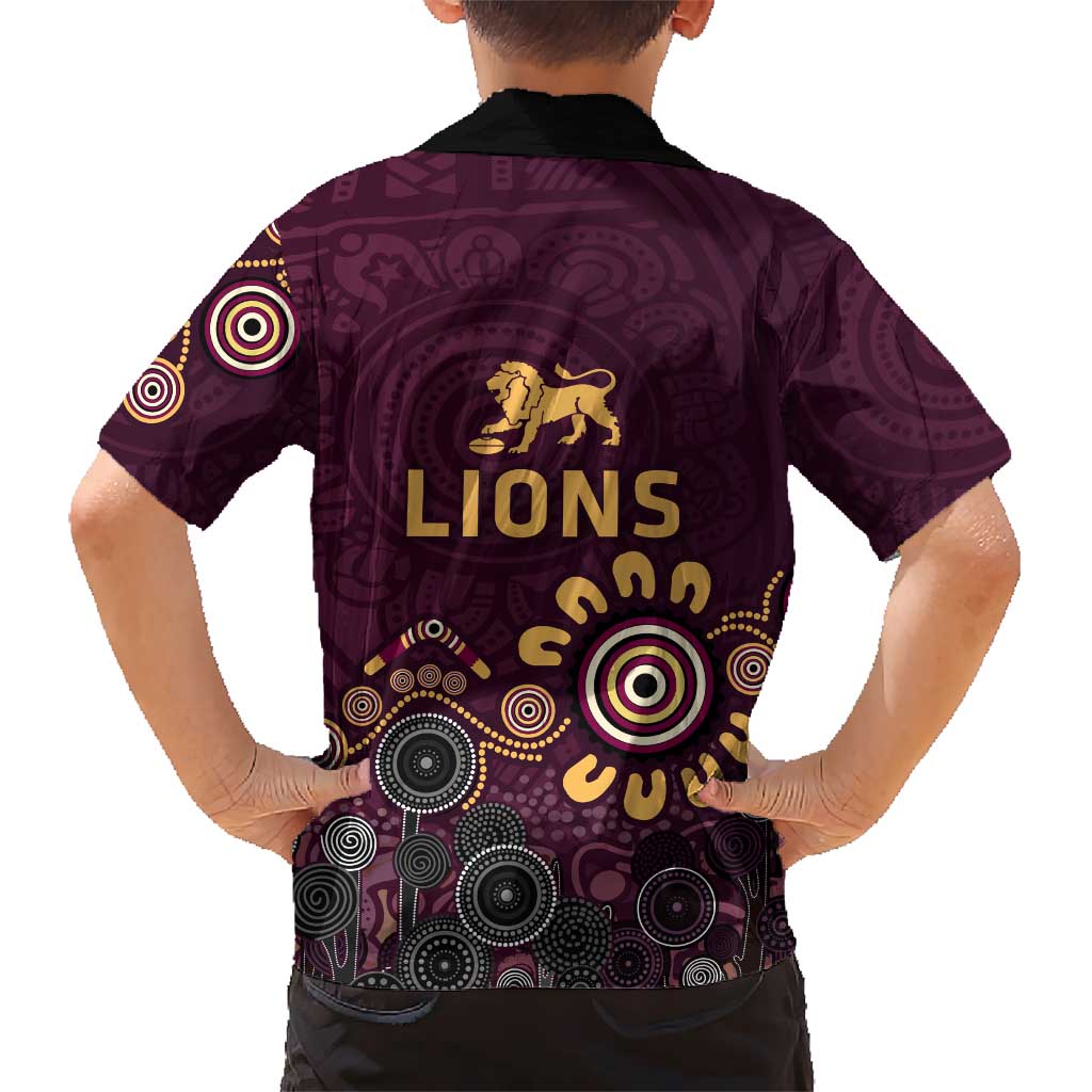 Brisbane Lions Football Hawaiian Shirt Aboriginal Dot and Spiral Art