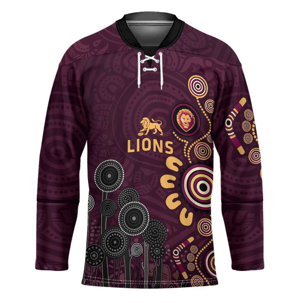 Brisbane Lions Football Hockey Jersey Aboriginal Dot and Spiral Art