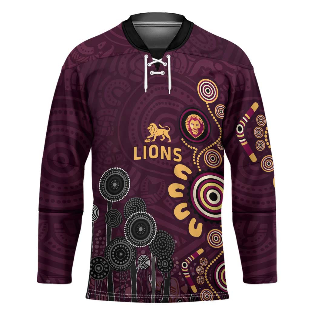 Brisbane Lions Football Hockey Jersey Aboriginal Dot and Spiral Art