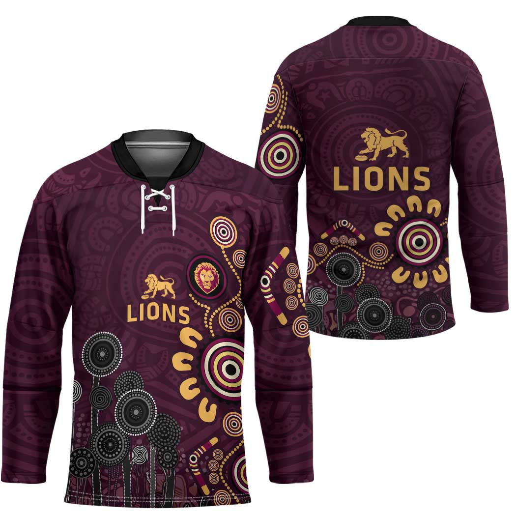 Brisbane Lions Football Hockey Jersey Aboriginal Dot and Spiral Art