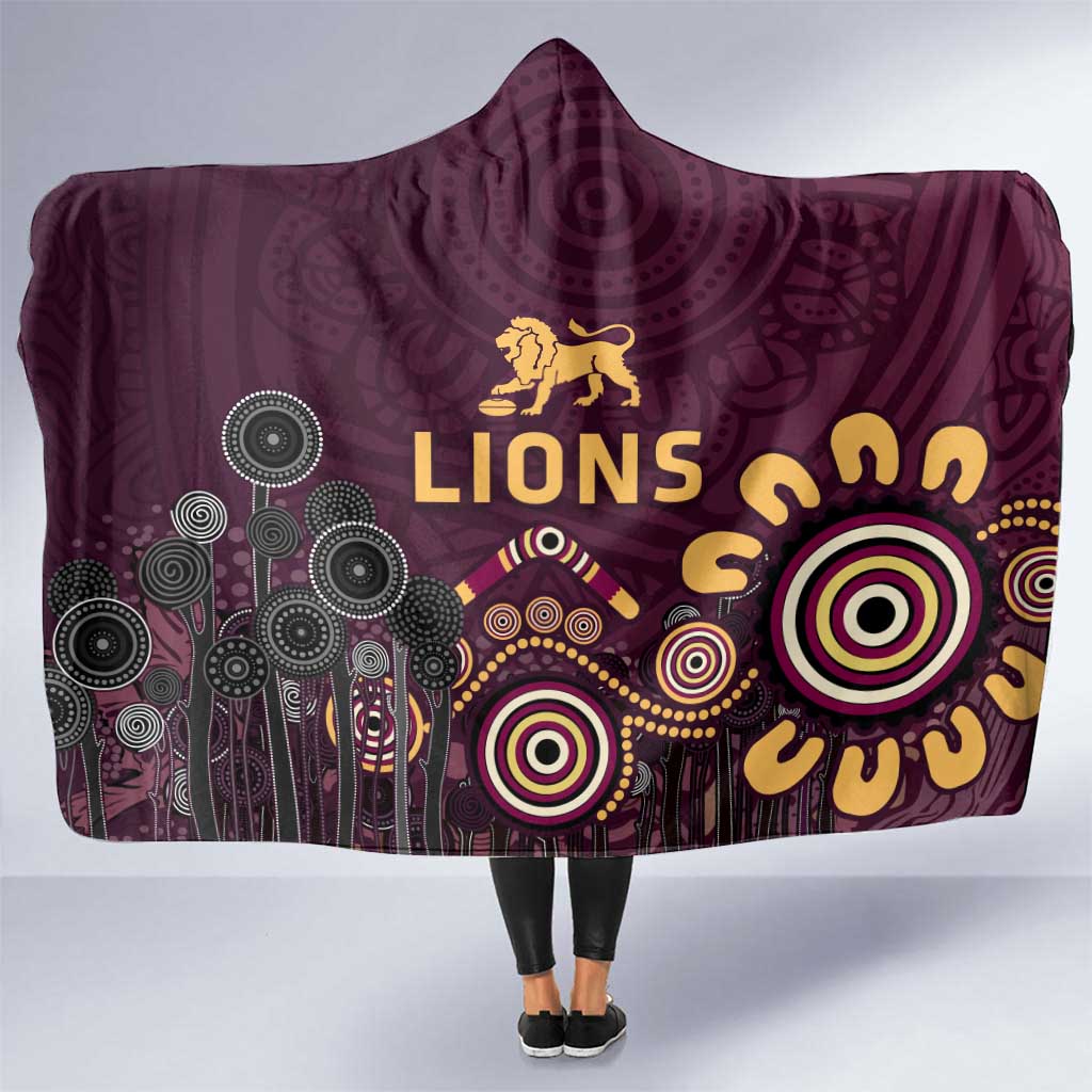 Brisbane Lions Football Hooded Blanket Aboriginal Dot and Spiral Art