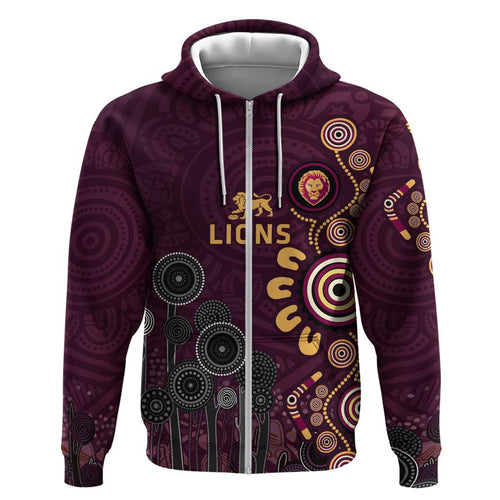 Brisbane Lions Football Hoodie Aboriginal Dot and Spiral Art