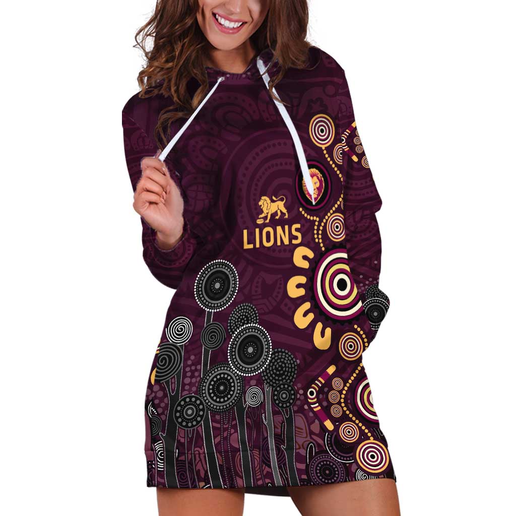 Brisbane Lions Football Hoodie Dress Aboriginal Dot and Spiral Art