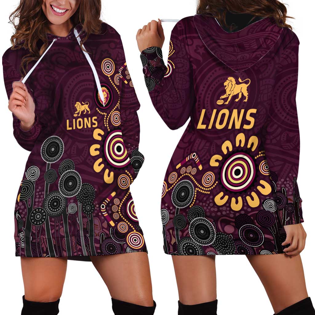 Brisbane Lions Football Hoodie Dress Aboriginal Dot and Spiral Art